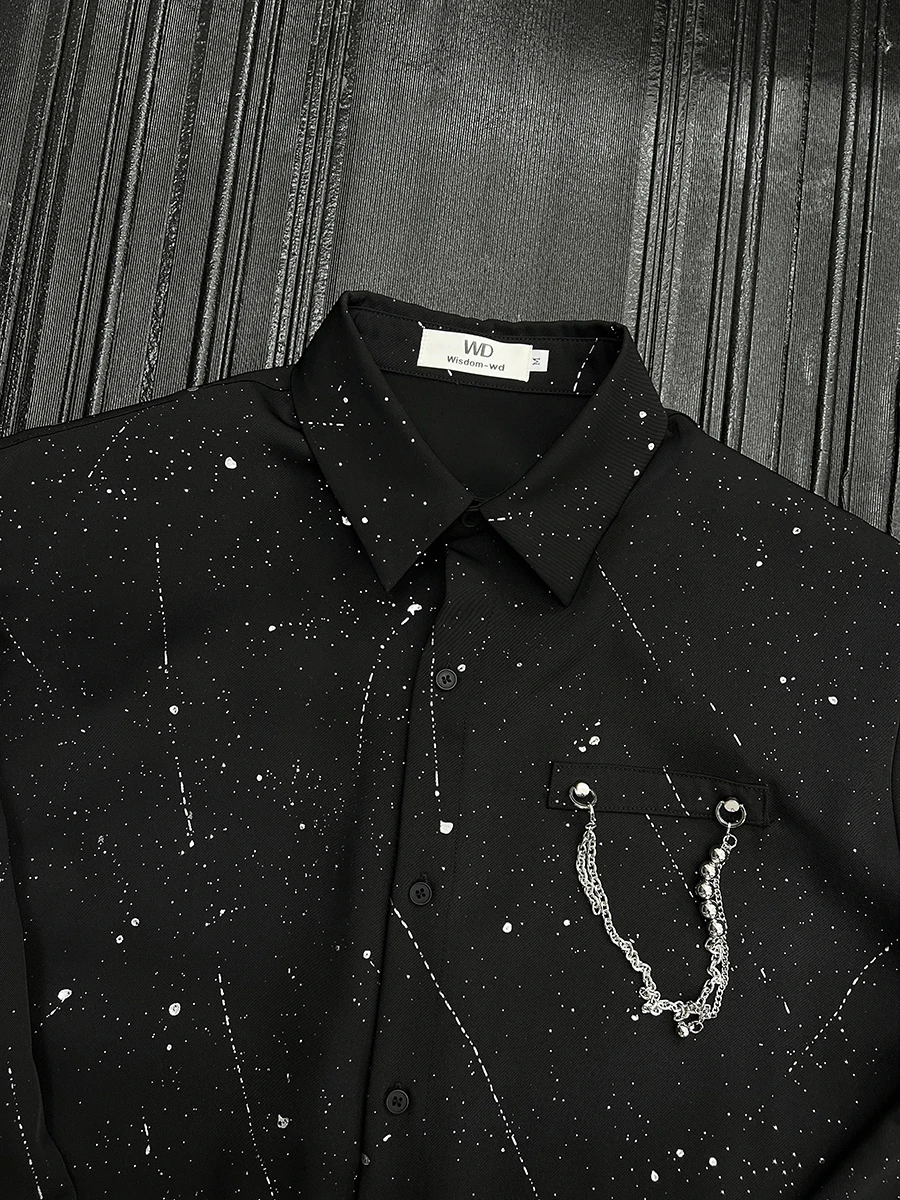 Fashion Starry Sky Hot Diamond Long-sleeve Shirts Men's 2025 Spring Summer New Niche Chain Design Shirts Loose Comfort Chic Tops