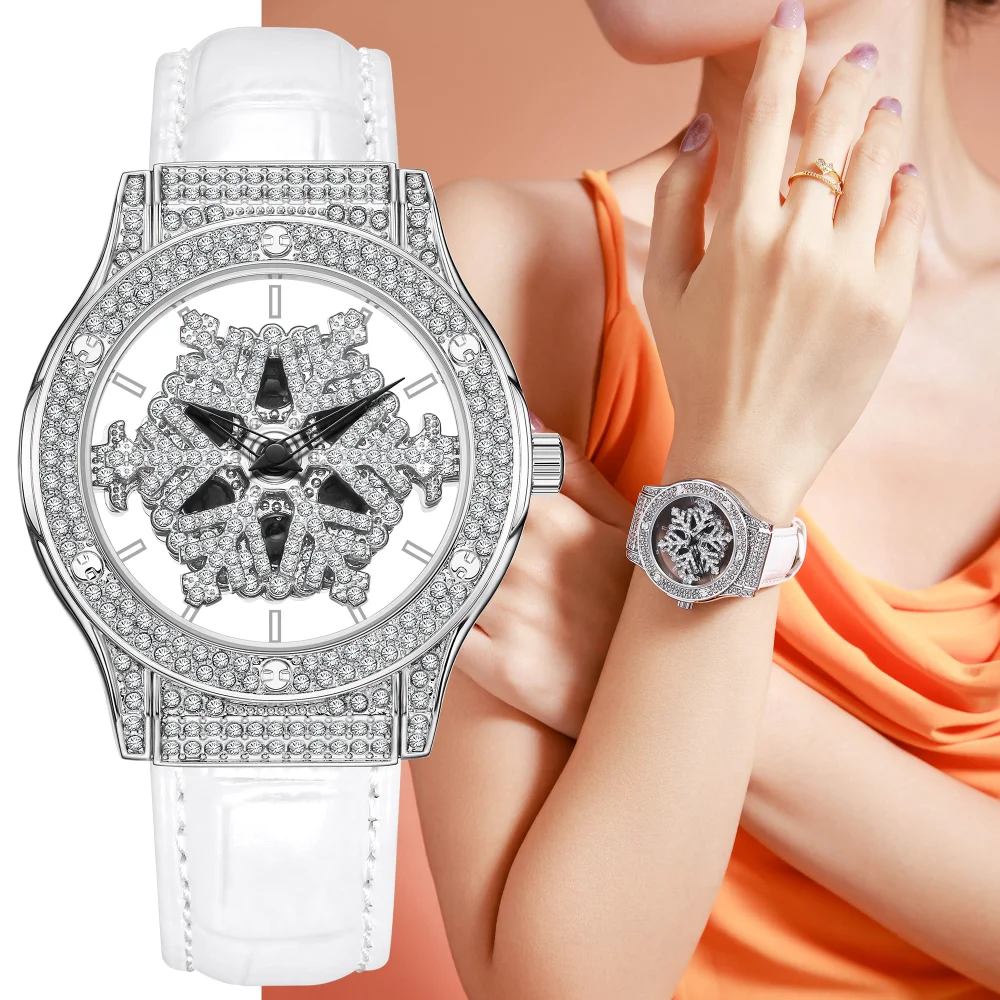 Montre-bracelet à quartz en cuir avec cadran flocon de neige pour femme, montres de luxe pour femme, horloge de ceinture, mode décontractée, nouveau