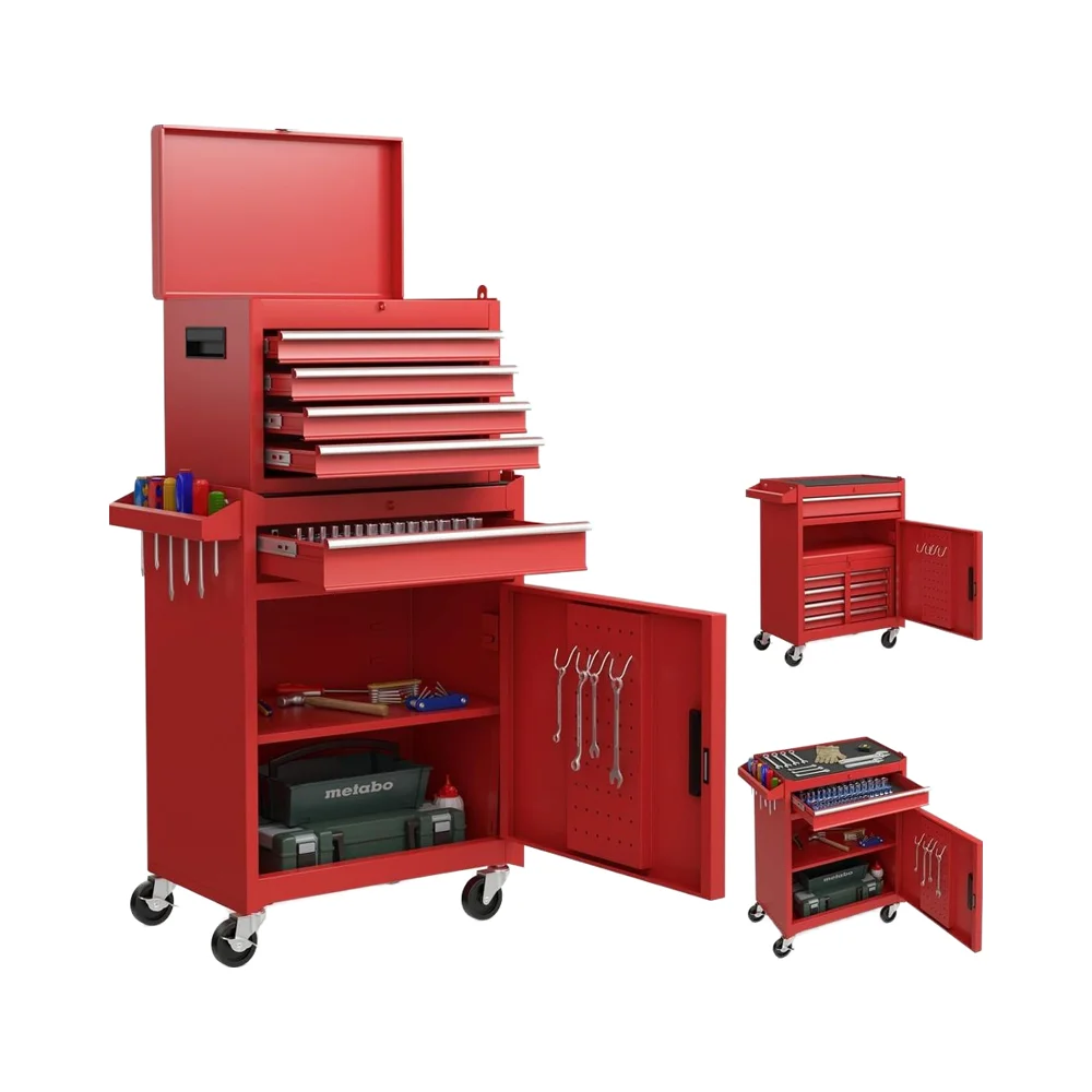 #￥forJINFENG Tool Trolley Wheels Workshop Hook Closure 5 Drawers Storage Case Adjustable Shelf Lockable Moisture Resistant