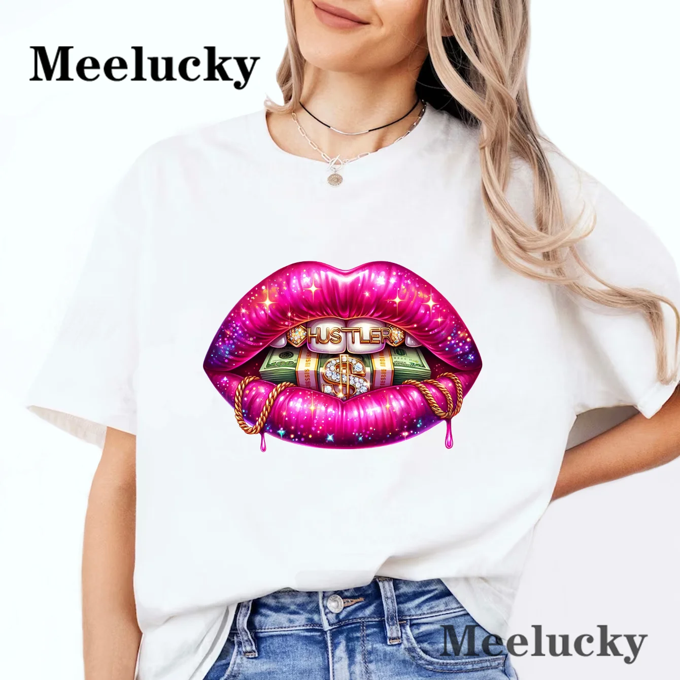 Money Lips Bank Roll Short Sleeve Casual Ladies Fashion Female Graphic Tee Women Sexy Print Summer T Clothing T-shirts