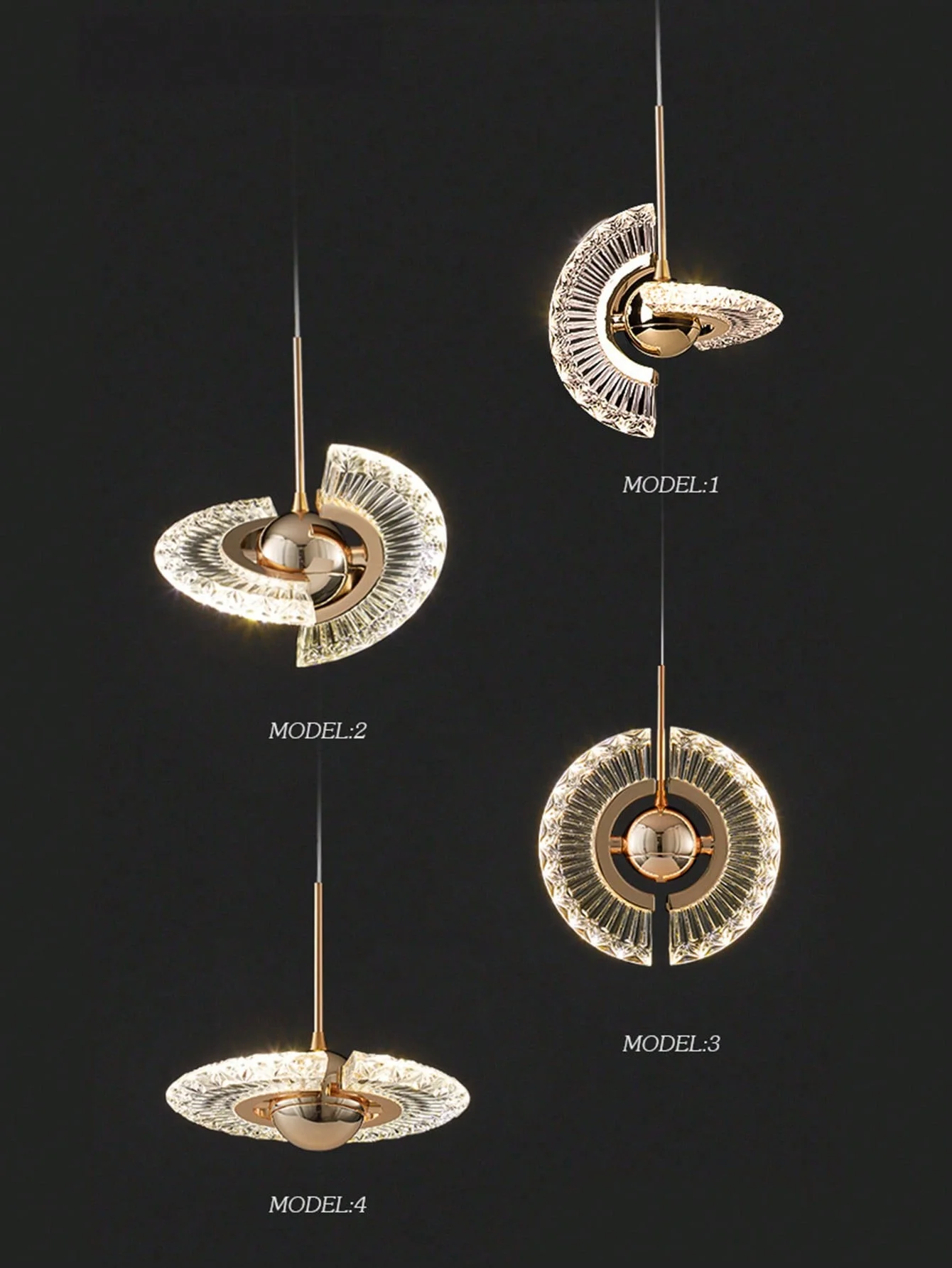 Aesthetic Fan‑Shape Crystal LED Pendant Lamp Rose Gold Metal Hanging Chandelier Bedroom Dining Room Bar Counter Light
