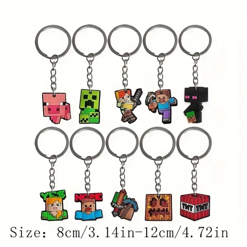 Lot de 10 porte-clés Minecraft en PVC souple, breloques pour fans et amis, accessoires et cadeaux