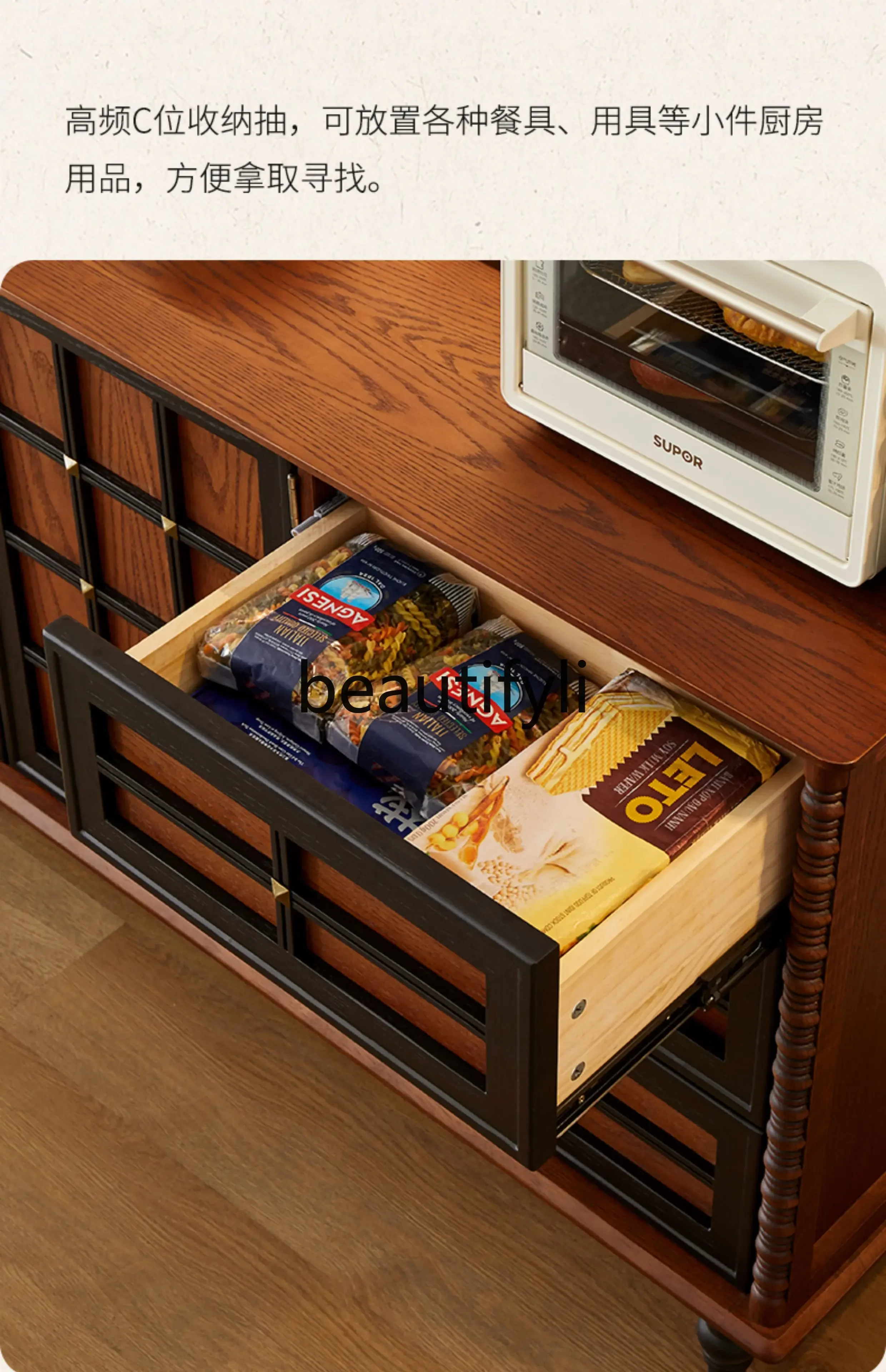 z1xMedieval solid wood dining side cabinet French retro wall integrated locker tea cabinet