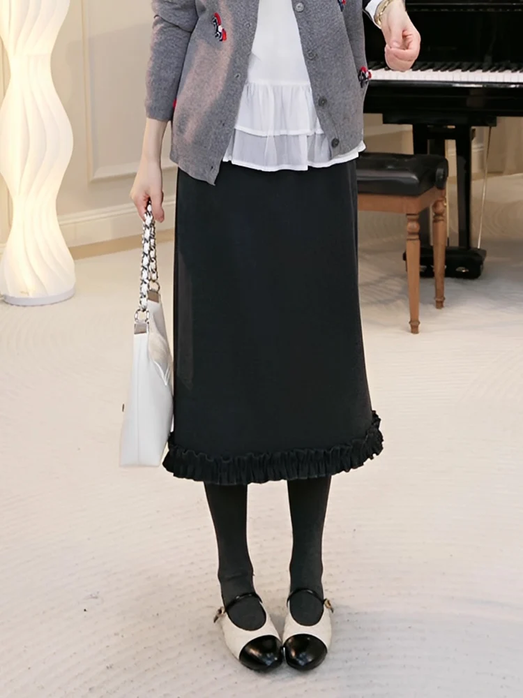 

Юбка OUDOEE с высокой талией, А-силуэт, женская, весна 2026, новый дизайн, с цветочным кружевом, облегающая, миди, удобная для повседневной носки