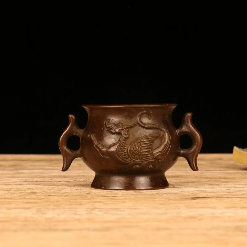 Double-Eared Four-Beast Vermilion Bird Incense Burner Ornament for Home, Incense Holder, Alloy Vermilion Bird Cup