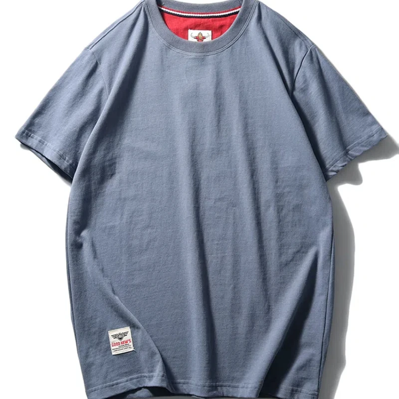 2025 Summer New American Retro Short Sleeve O-neck Solid Color T-shirt Men's Fashion 100% Cotton Washed Casual Terry Cloth Tops image 5