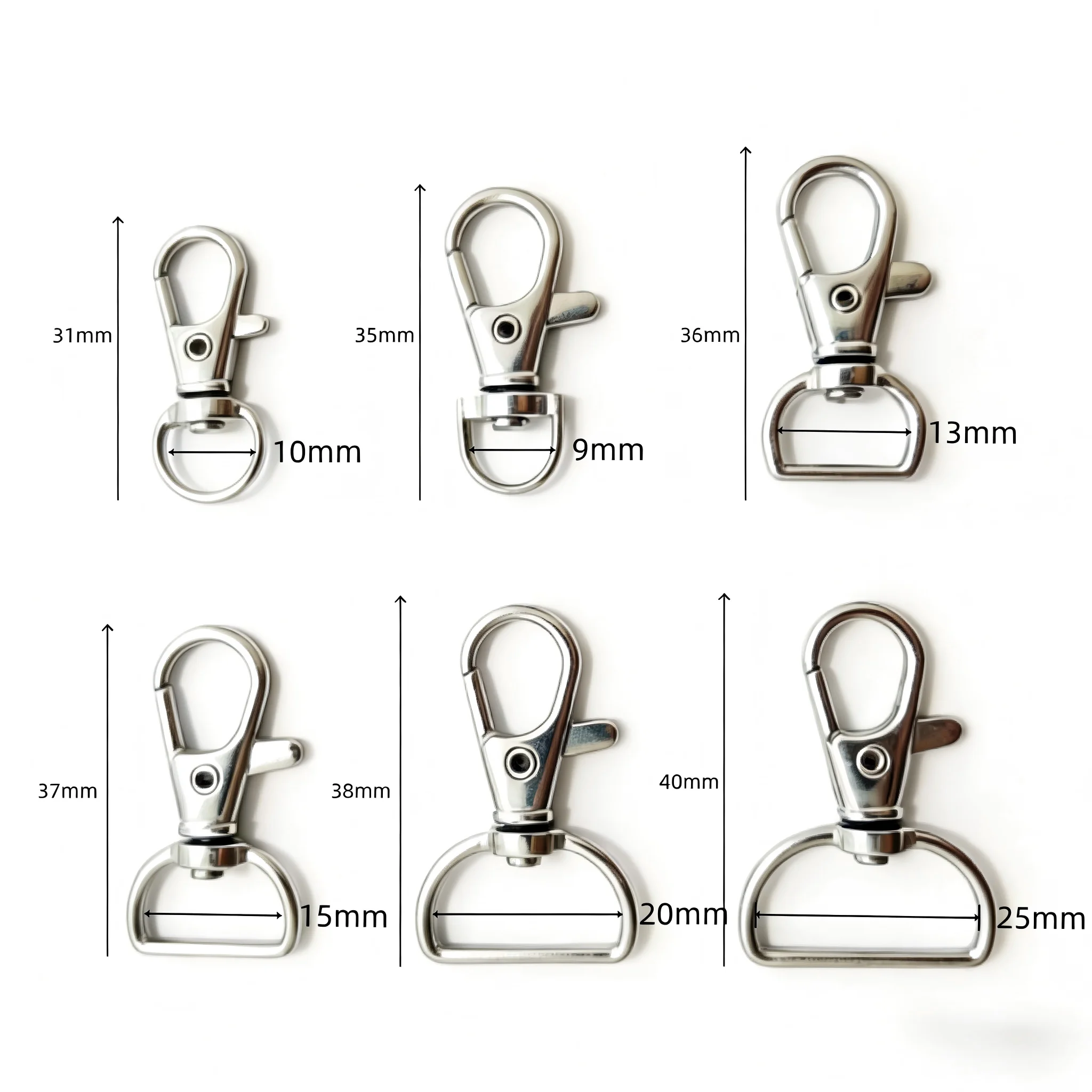 5-100 Pcs Swivel Buckle Strap D-Ring Lanyard Spring Hook Keychain Clip Hook Metal Lobster Claw Clasp for Key Ring Hand Sewing