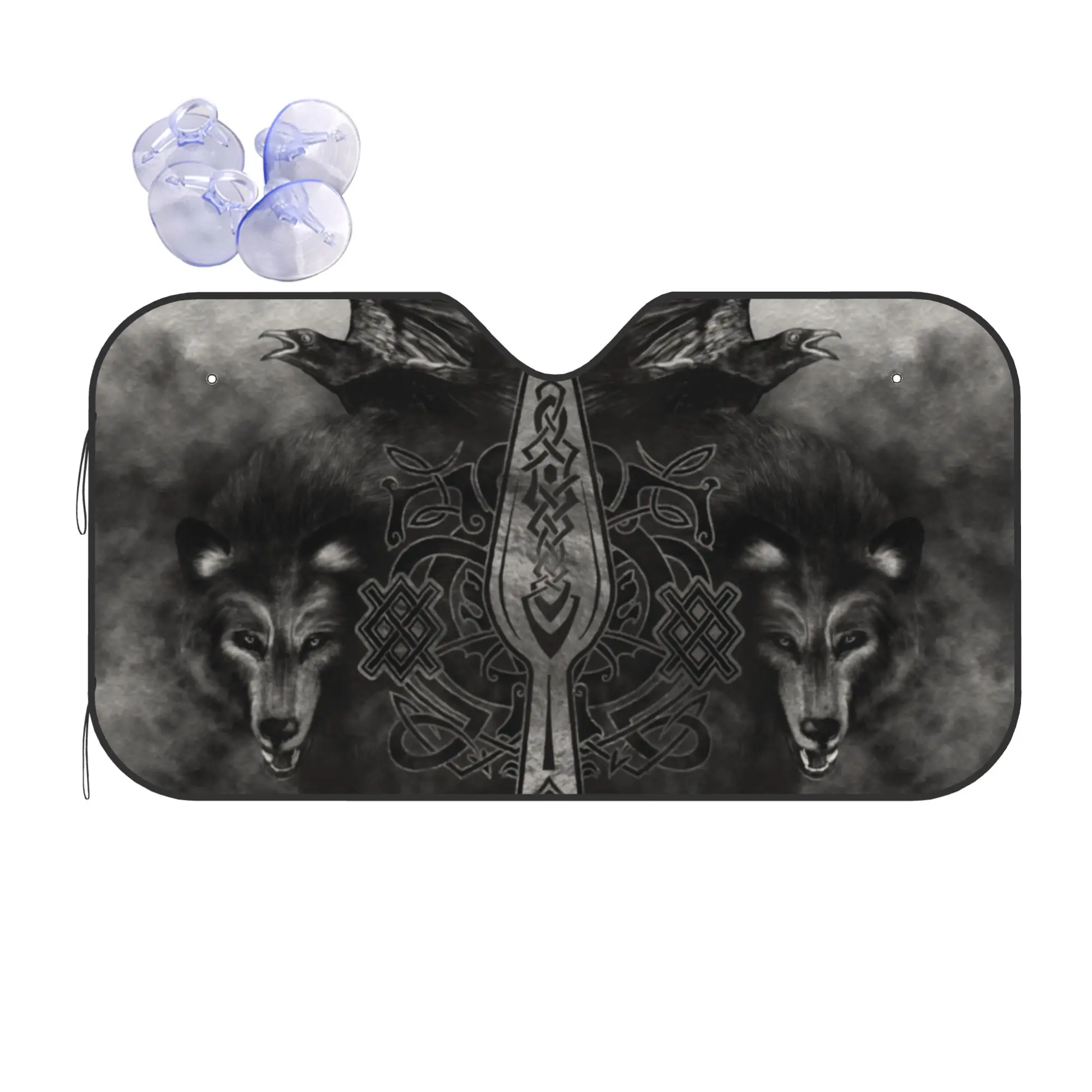 Gungnir Spear of Odin Car Front Windshield Sun Visor Heat Insulation Valhalla Viking Norse Wolf Aluminum Foil Auto Visor