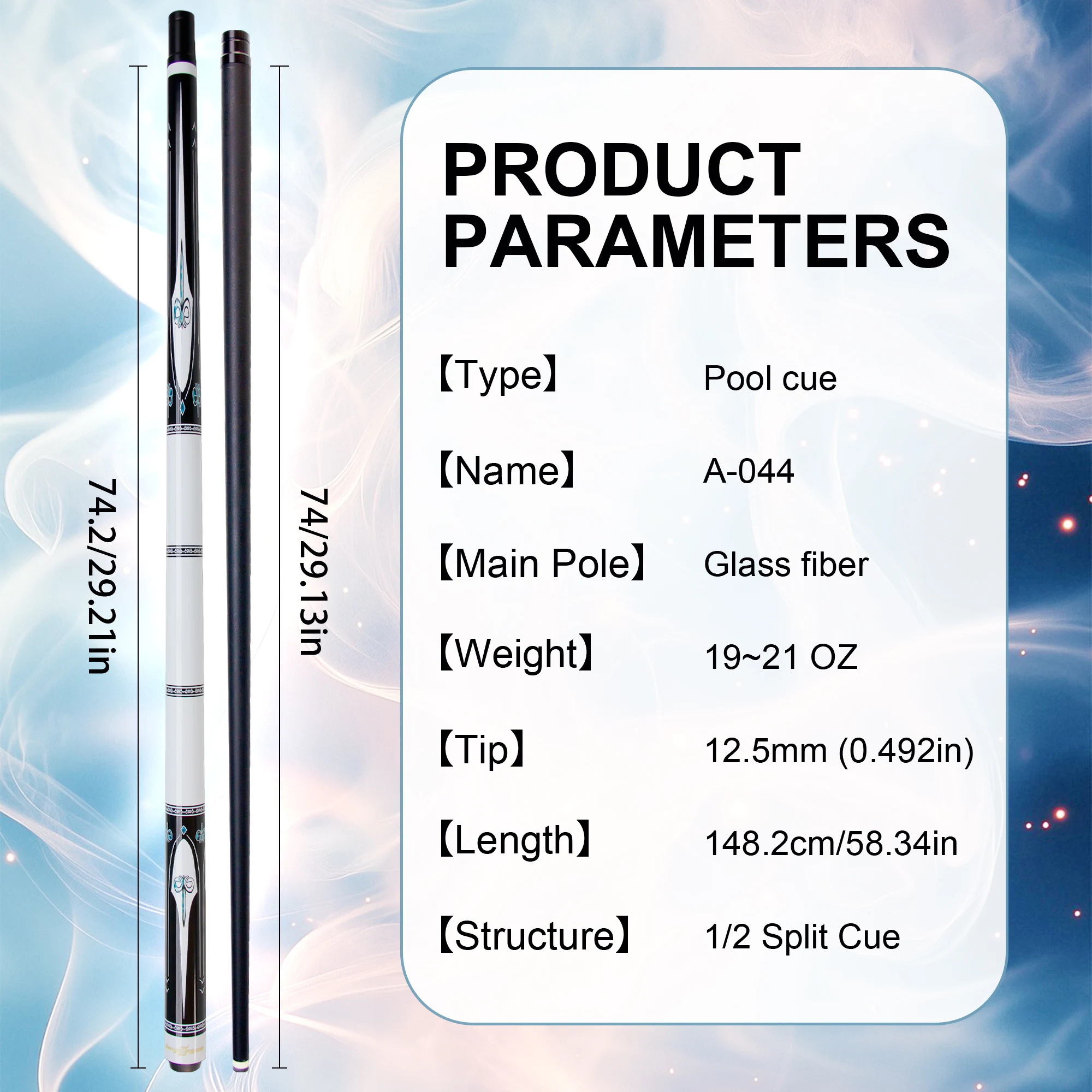 58.26in Professional Carbon Fiber Billiards Cue Advanced White 12.5mm Screw Protector Competitive Pool Stick Accessory 19-20oz
