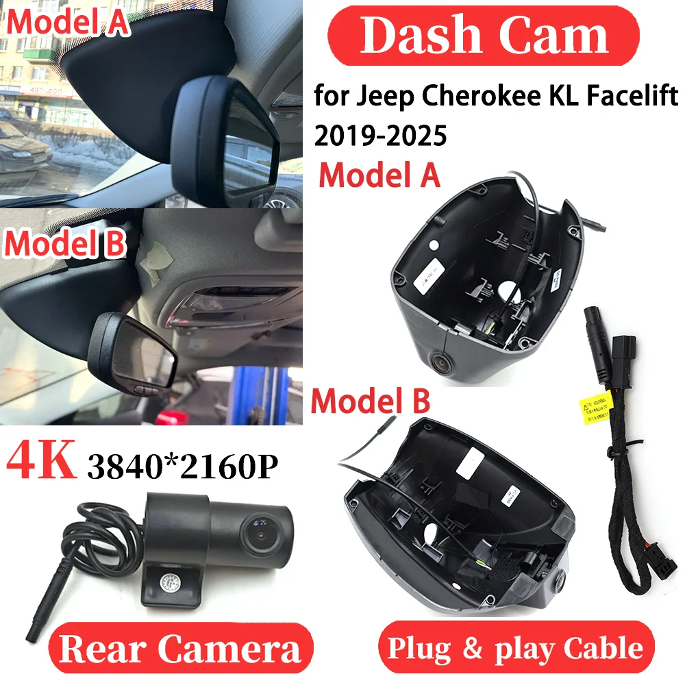 

ZJCGO for Jeep Cherokee KL Facelift 2019-2025 Car 4K Video Recorder DVR Dash Cam Dashboard Camera Plug and play Night Vision