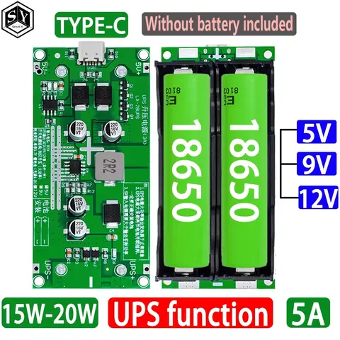 Type-C 15W 3A 18650 Lithium Battery Charger Module DC-DC Step Up Booster Fast Charge UPS Power Supply / Converter 5V 9V 12V