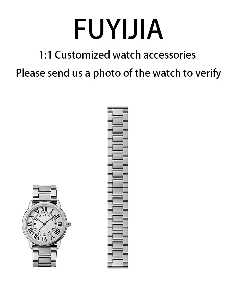 

FUYIJIA Custom C-ARTIER RONDE Original Watchbands 16MM 17.5MM 19MM 20MM 20.5MM 22MM 23MM Stainless Steel Strap Butterfly Buckle