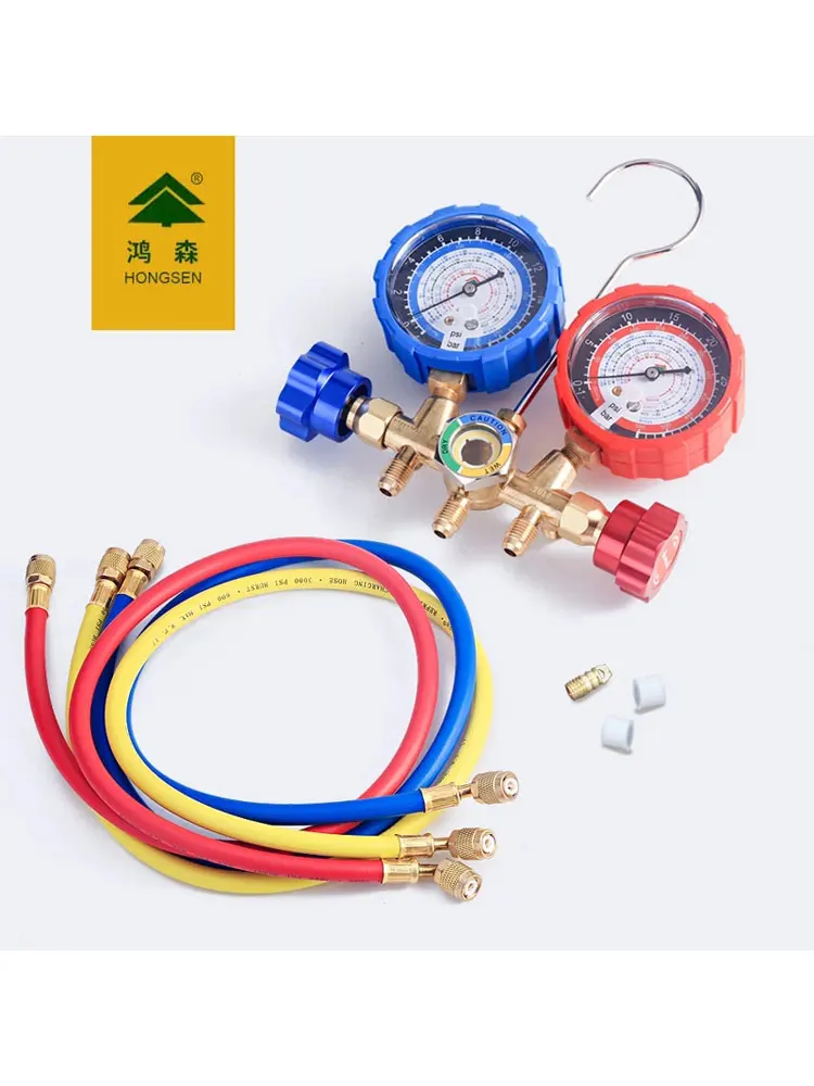 HONGSEN HS-536C Refrigerant Manifold Gauge Air Conditioning Tools with Hose Hook for R12 R22 R404A R134A Set