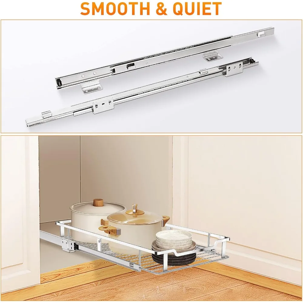 Pull Out Cabinet Organizer, 2 Pack Heavy Duty Slide Out Pantry Shelves Sliding Drawer Storage For Kitchen 12" W x 21" D,