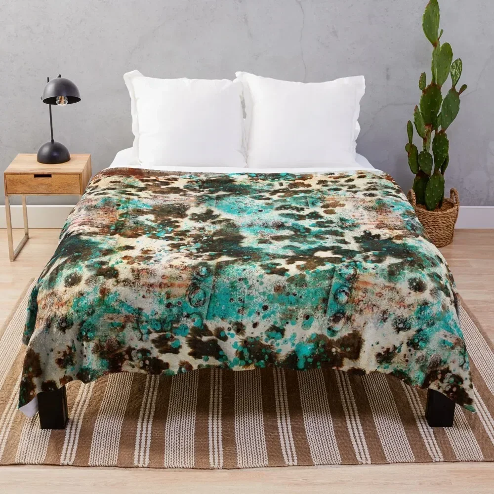 

country cowhide and glitter mixed with metal texture blue Throw Blanket manga Soft Big christmas decoration Blankets