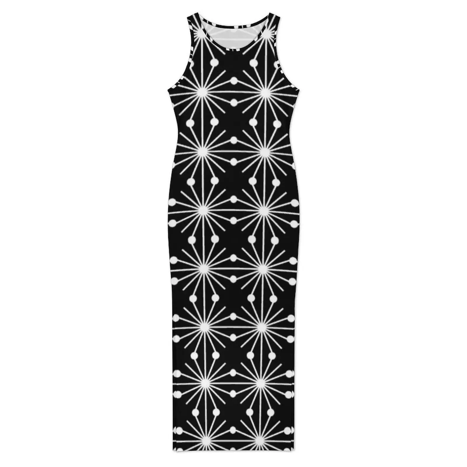 Ladies Bodycon Dress Slim Sexy Abstract Geometry Maxi Dresses Summer Black and White Sleeveless Street Fashion Design Dress