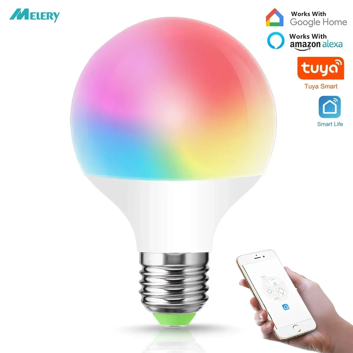 Wifi Smart E27 LED Light Bulb G95 12W 1200lm Equivalen 100-240V Warm Cool White RGB Colour Changing Spot Lamp Alexa Google Home