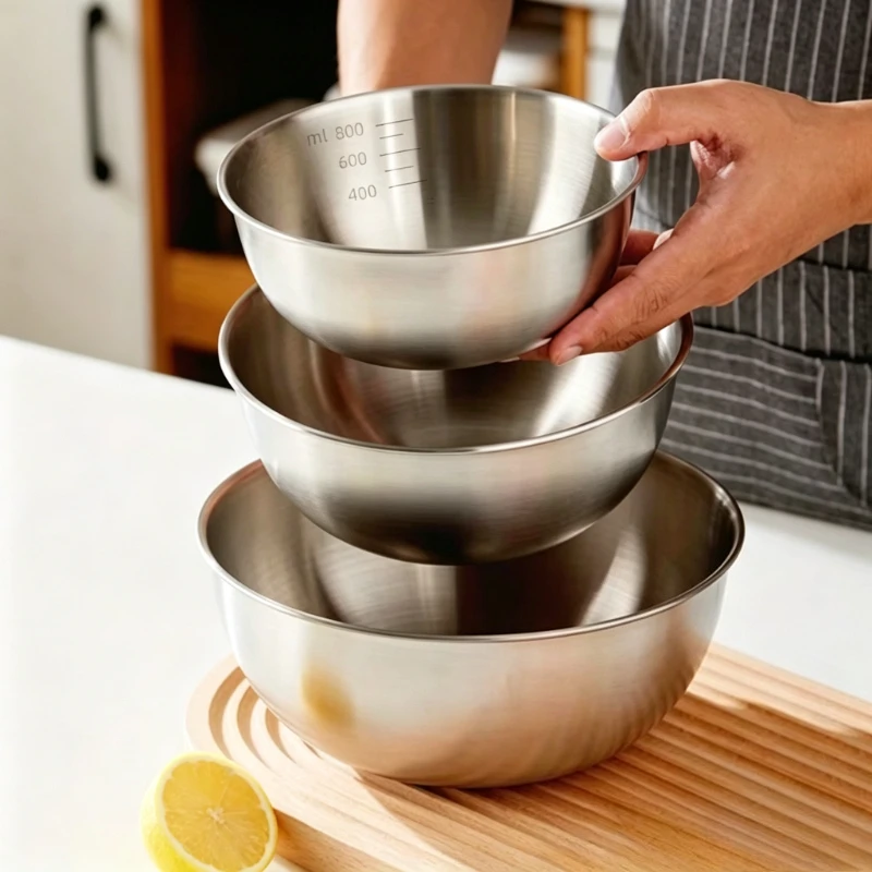 Stainless Steel Mixing Bowl Set with Scale,Nesting Bowl Set for Cooking Baking Food Storage, Durable Rustproof Kitchen Prep Bowl
