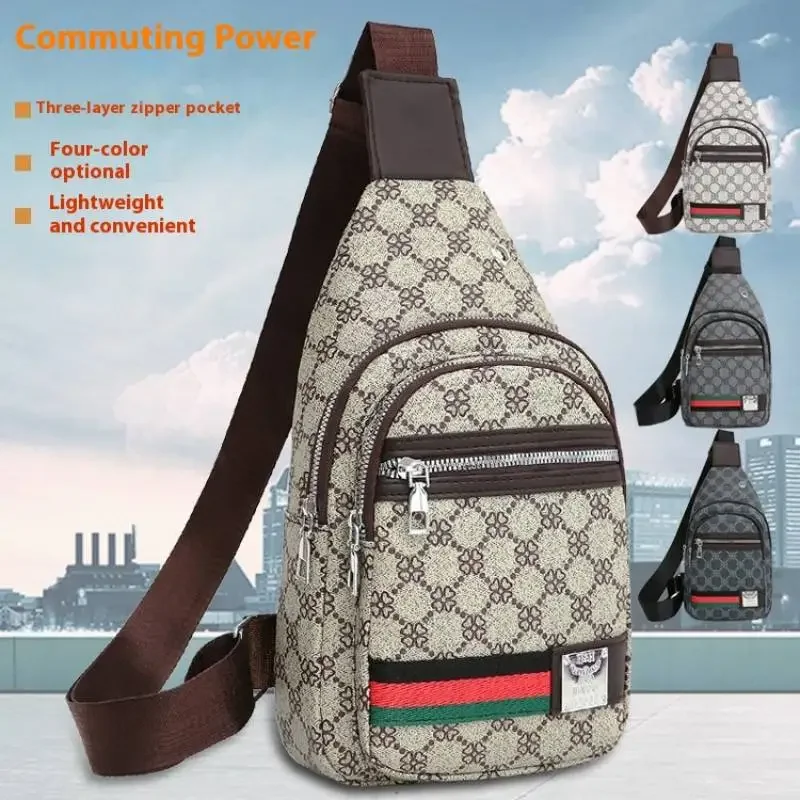 Men's PU Crossbody Bag - Geometric Print Chest Pack with Headphone Port & Multi-Pockets for Commute Crossbody Bag