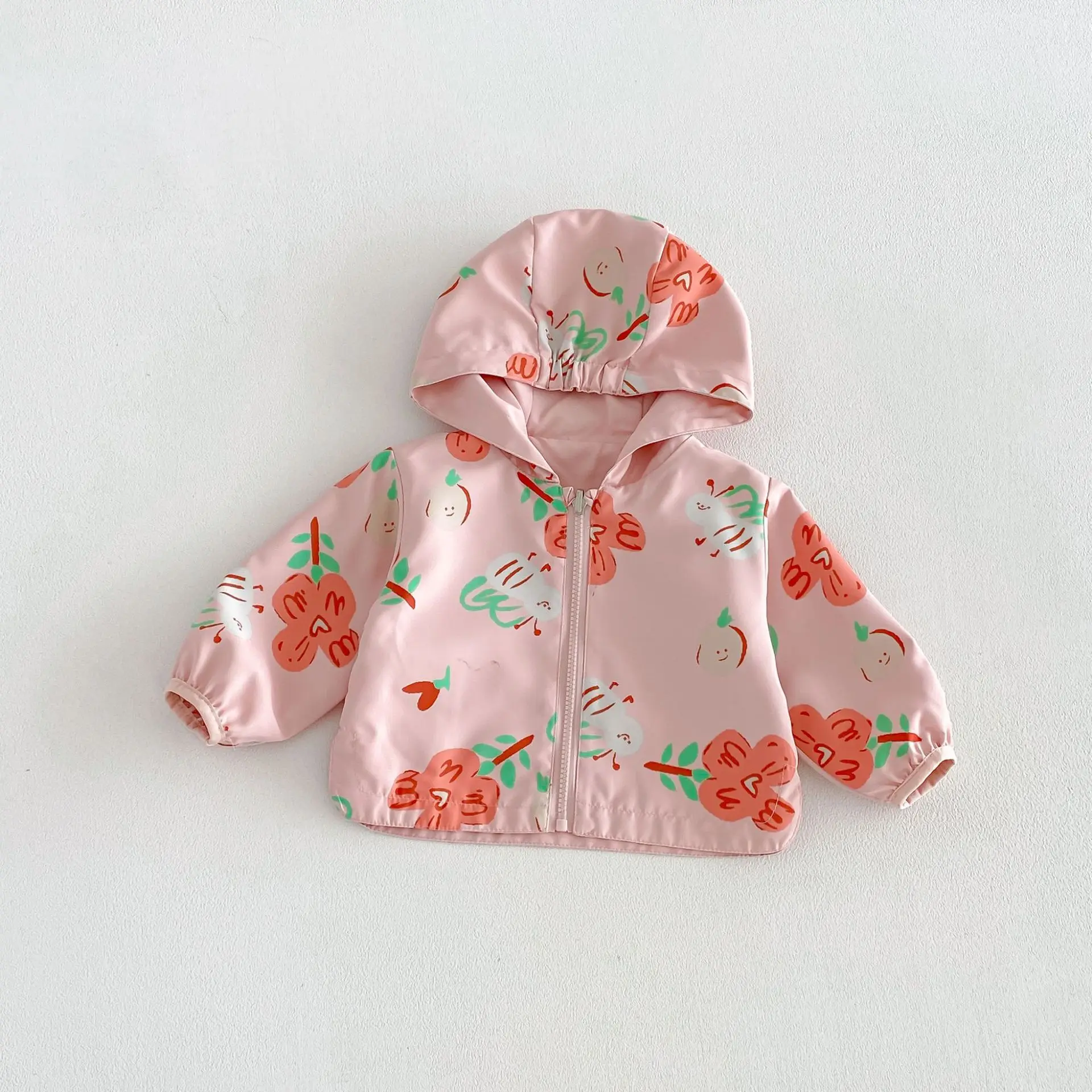2026 Spring Fall 6M-5Y Baby Girls Reversible Hooded Jacket Floral Cartoon Print Windbreaker 2 Sides Outerwear Kids Casual Coat