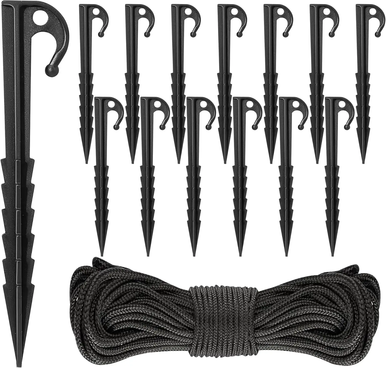 24 Packs Tent Stakes with 50 mteter Nylon Rope, Plastic Inflatable Stakes Set, Garden Decorations Secure Fixing,Tent Anchors