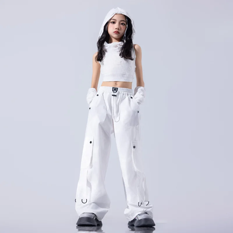 Girls Hip Hop Gradient Butterfly Crop Top Hoodies Cargo Pants Kids Street Dance Clothes Sets Children Teenage Outfits  -129