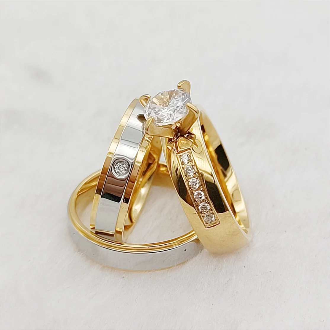 

Последние женские кольца, 3 шт., свадебные обручальные комплекты для пар, ювелирные изделия из нержавеющей стали 316L с покрытием из 18-каратного золота