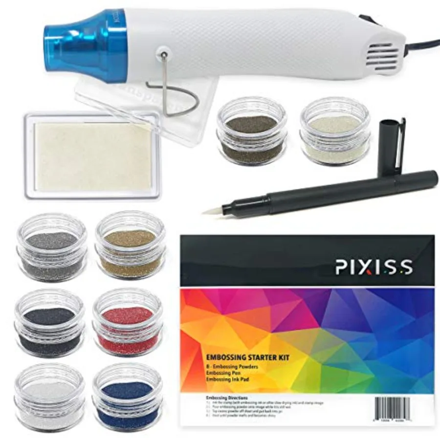 

Embossing Kit with Heat Tool Bundle Embossing Powders Complete Embossing Starter Kit Clear Embossing Pen Embossing Ink Pad 8X 1