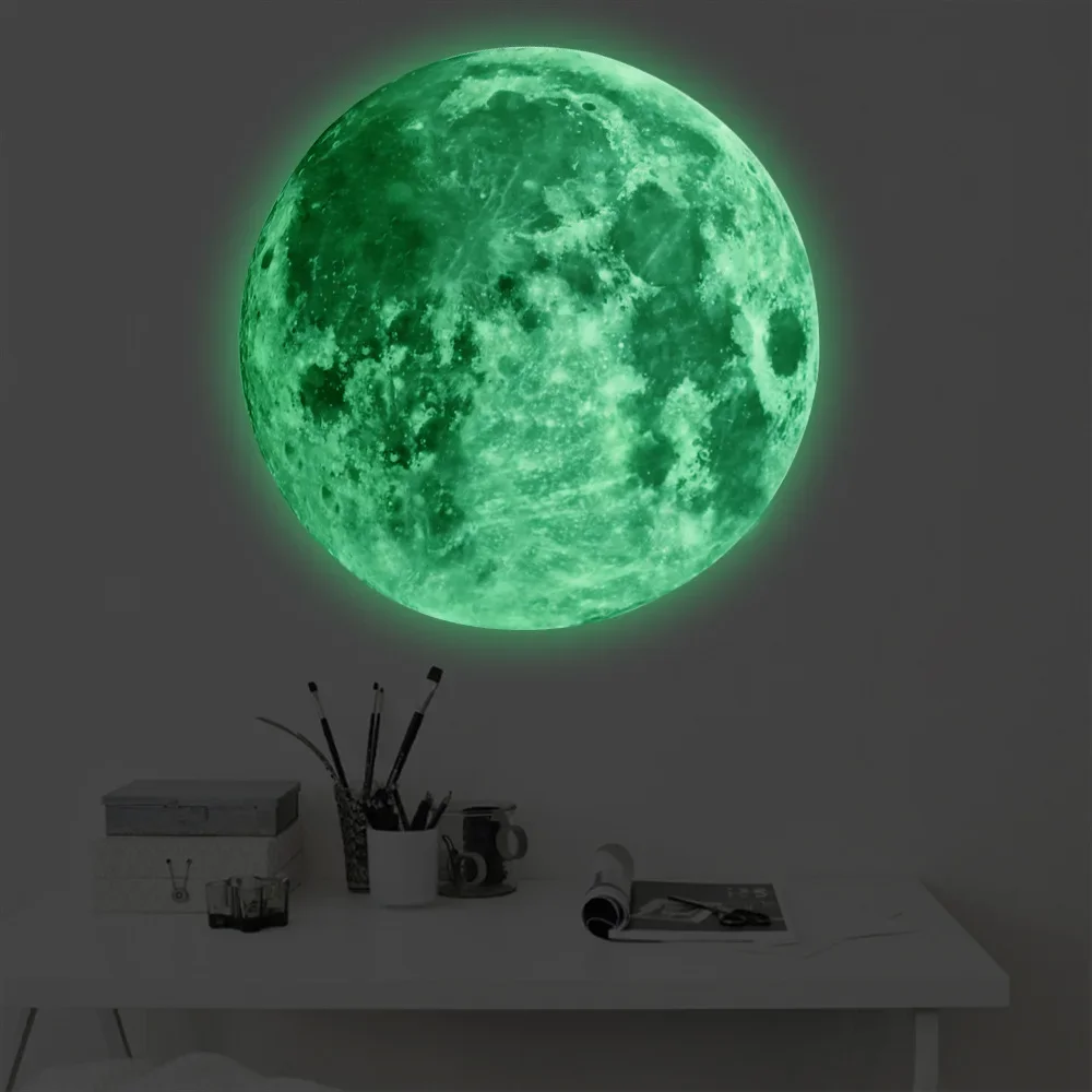 40cm 50cm 3D Luminous Moon Wall Sticker Glow In The Dark Fluorescent Sticker PVC Home Kids Room Decals Wall Decor Wallpaper