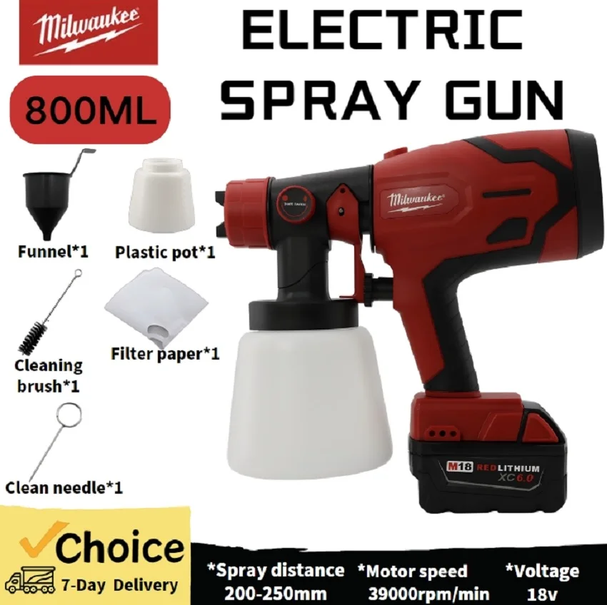 

Milwaukee 800ML Cordless 18V Electric Spray Gun High Power Paint Sprayer Auto Furniture Steel Coating Airbrush Power Tools