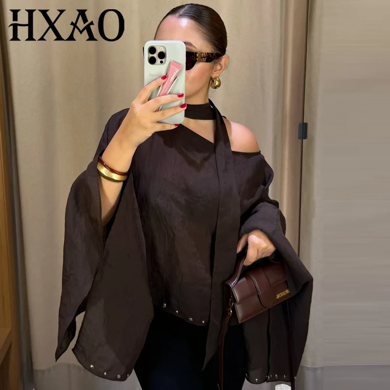 

HXAO Scarf Brown Capes Women Autumn 2025 Ladies Fashion Oversized Rivet Cloak Female Plus Size Scarf Shawls Flapper Cape Coats