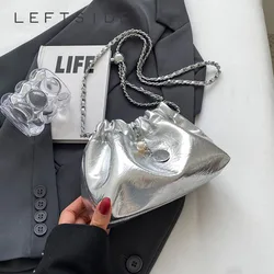 LEFTSIDE Small Silver Crossbody Bags For Women 2023 Korean Fashion Designer Female Bucket Bag Lady Chain Drawstring Handbags