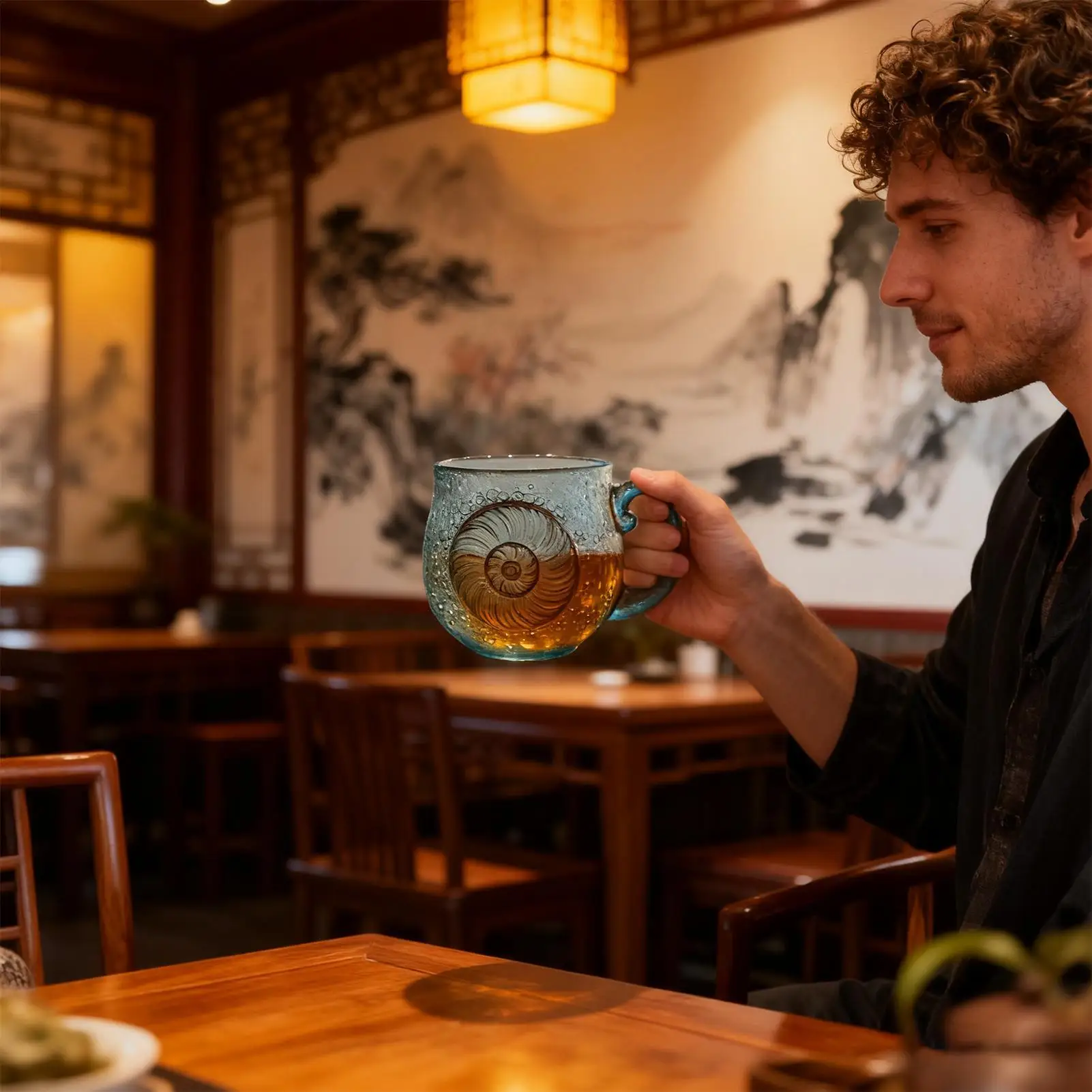 

Волнистая стеклянная кружка, чашка для завтрака с ручным выпуском, кружка для пляжного любовника, чая для горячего кофе, сока, молочных напитков, гостиной, офиса, ресторана