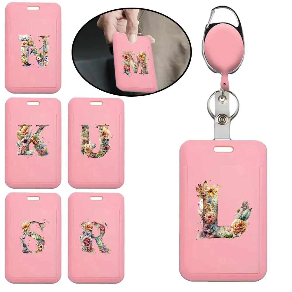 Protable Retractable Badge Reel With Id Card Holder Retracts Hard Plastic Case Protects Cards from Scratches Floral Pattern