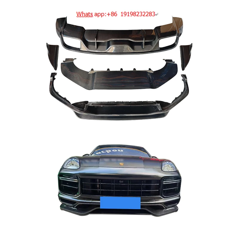 

For Porsche 2018-2023 Cayenne S Sport Design Upgrade Kit Carbon Fiber Front Lip & Rear Bumper Lip Turbo New Condition