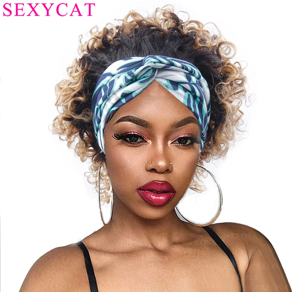 

1B/27 Short Curly Human Hair Wigs Brazilian Blonde Headband Wigs for Black Women Short Pixie Cut None Lace Front Wigs Human Hair