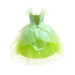 High Quality Frog princess Tiana Halloween Costumes for Kid Girl Movie Cosplay Princess Dress for Carnival