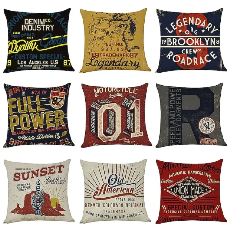 

Vintage Classic Pillowcase American English Letters Pillow Covers Bar Sofa Red Double Bed Cushions Covers 40x40 45x45 Home Decor