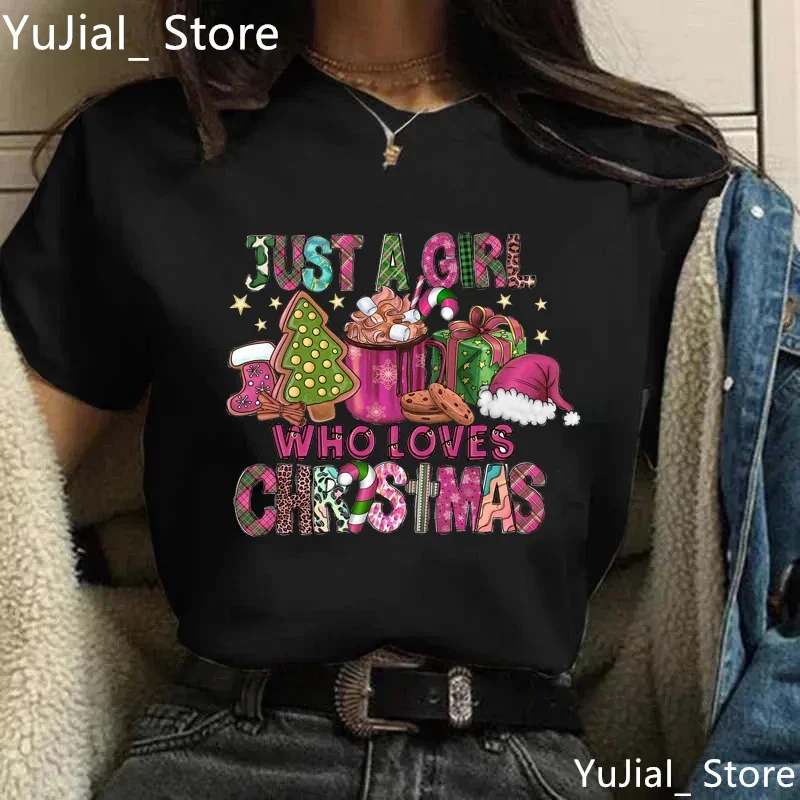 

Just A Girl Who Lovers Christmas Graphic Printed Balck Tshirt Women Jesus Christ T Shirt Femme Pink Yellow Gray White T-Shirt