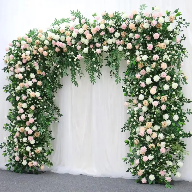 

Luxury White Pink Rose Green Plants Leaf Artificial Flower Row Wedding Party Arch Backdrop Decor Hang Flower