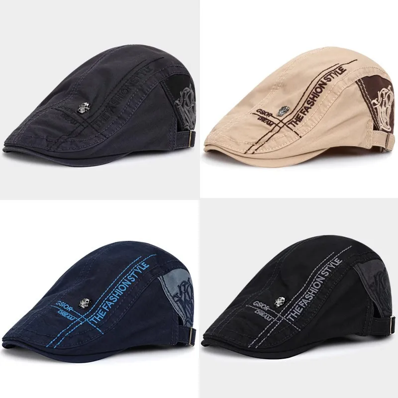 Britische Retro-Zeitungsjungenmütze aus gewaschener Baumwolle, stilvolle Baseballkappe mit Totenkopfmuster, Unisex-Baskenmütze mit weichem Oberteil für Pendler und Maler für vier Jahreszeiten