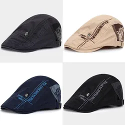British Retro Washed Cotton Newsboy Cap, Skull Pattern Stylish Baseball Cap, Unisex Soft-Top Four-Season Commuter Painter Beret