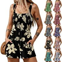 Ladies' Summer Casual Smocked Rompers Chic Square Neck Sleeveless Loose Shorts Jumpsuits Thin Bohe Style Beach Vacation Outfits - Image 6