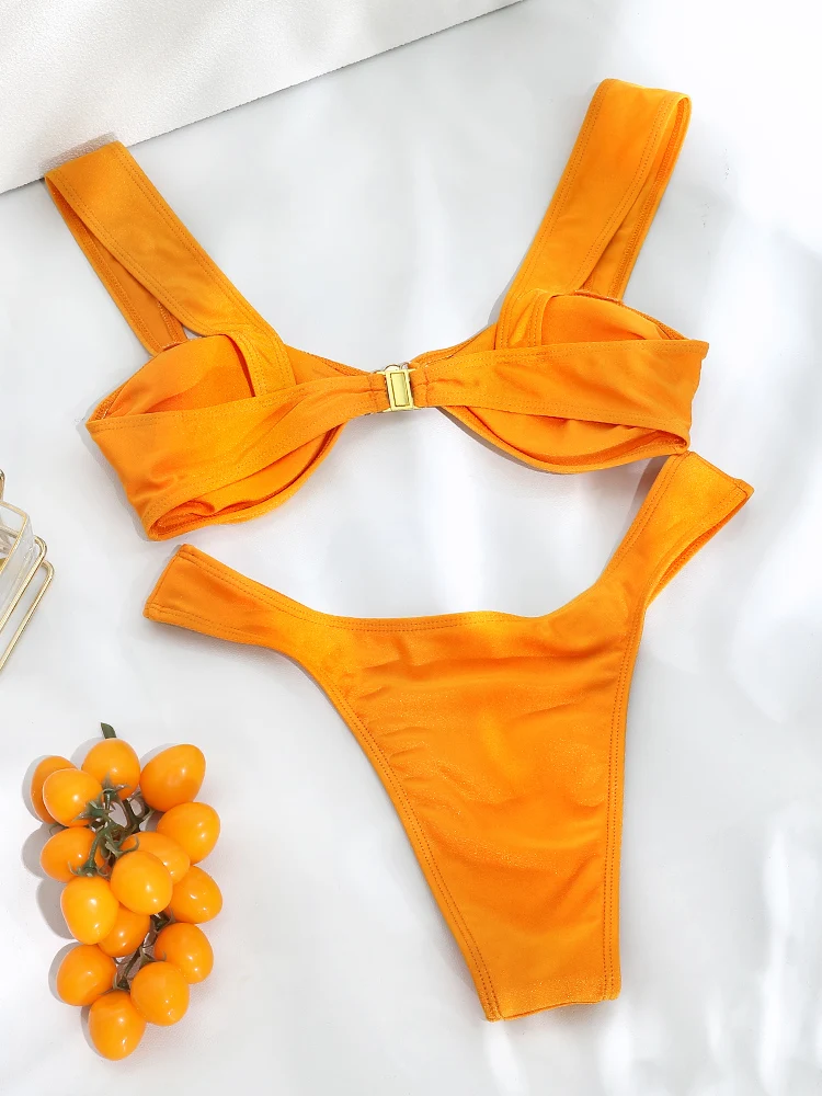Rinabe Sexy Bikinis Frauen Orange Farbe Badeanzug 2024, Bademode, sexy Badeanzug, niedrige Taille, Biquini, Tangas, Strandkleidung, Neu
