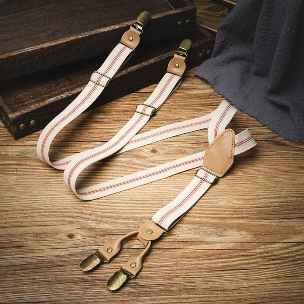 

Retro Suspenders for Men Metal Clip British Style Y-Type Suspenders Anti-slip Suit Accessories Stripe Suspender Clip Gift
