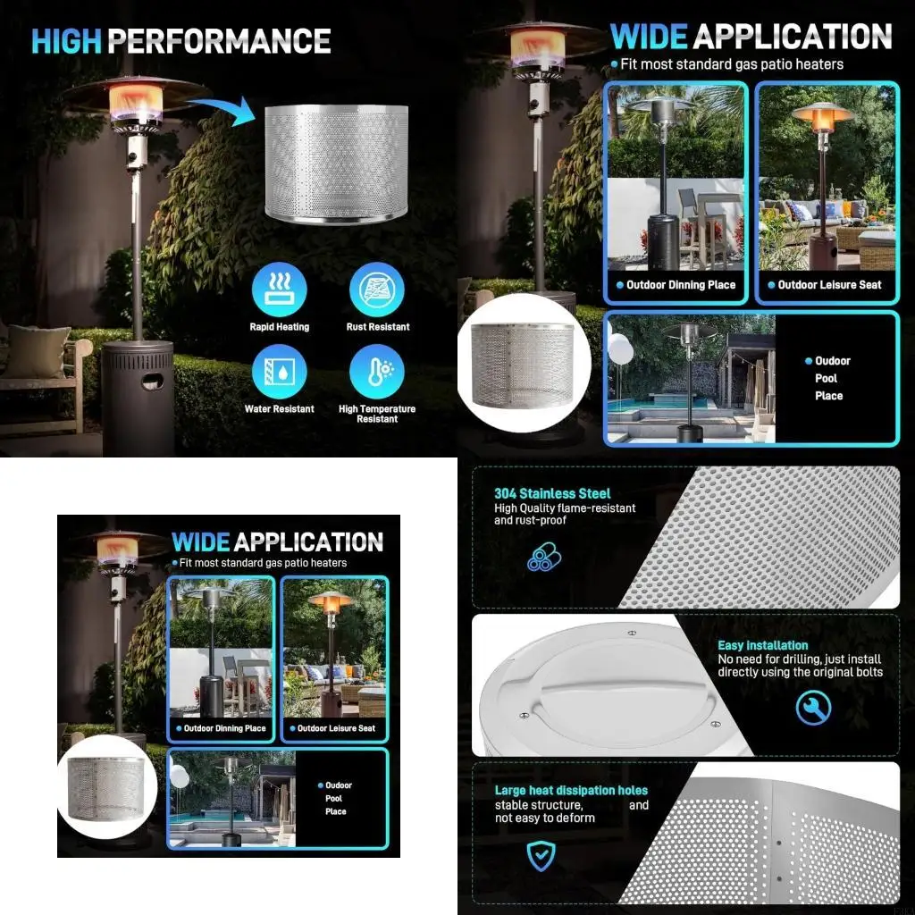   Durability Stainless Steel Gas Patios Heater with Safety Meshes Rapid Heating Corrosions Resistant Outdoor Gas Heater