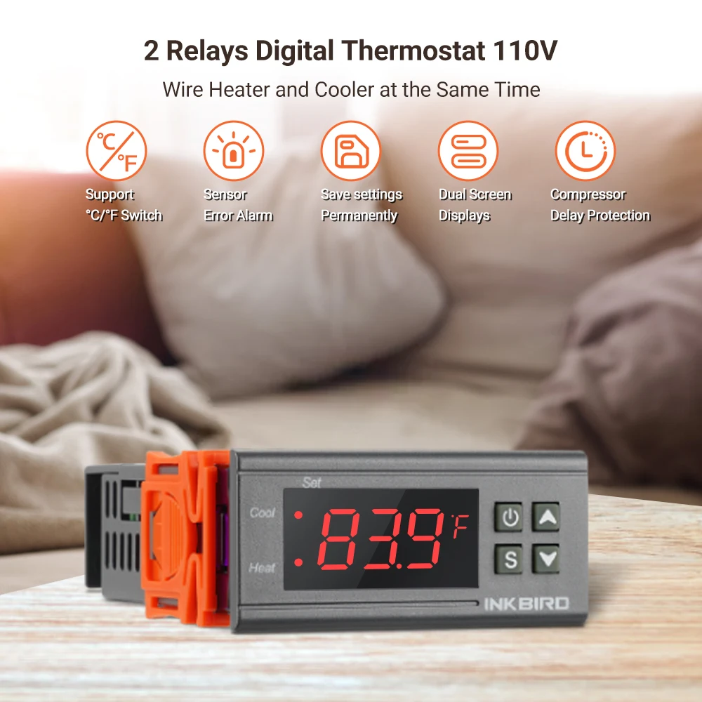 Termostat ITC-1000 Inkbird elektroniczny termostat ciepła chłodny C/F wyświetlacz z podwójnym przekaźnikiem termostat z czujnik NTC domem