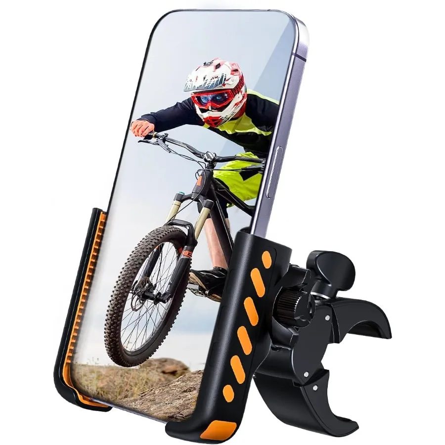 

Bike Phone Holder Motorcycle Phone Mount for Ebike Stroller Scooter with No Block Camera and 360 Rotation Adjustable Handlebar