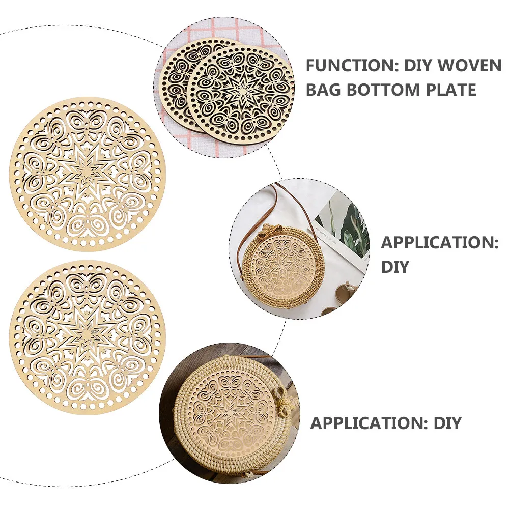 2Pcs Round Hollow Wooden Crochet Bag Base DIY Handmade Purse Bottom Accessories for Crossbody Messenger Handbags Craft Supplies