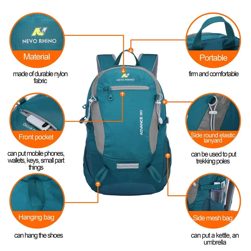 NEVO RHINO-Mochila ao ar livre para homens e mulheres, 30L, escalada, viagem, esportes, camping, caminhadas, bolsa de escola, pacote para homem, fêmea